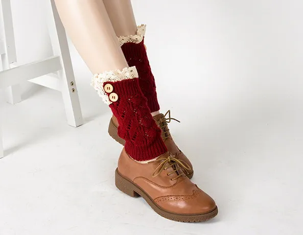 2016 г. кружевные сапоги на пуговицах вязаные с манжетами гетры из искусственной