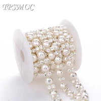 tpsmoc 5yards rhinestone chain sewing trim flat back abs pearl chain string beads diy for wedding dress jewelry decoration