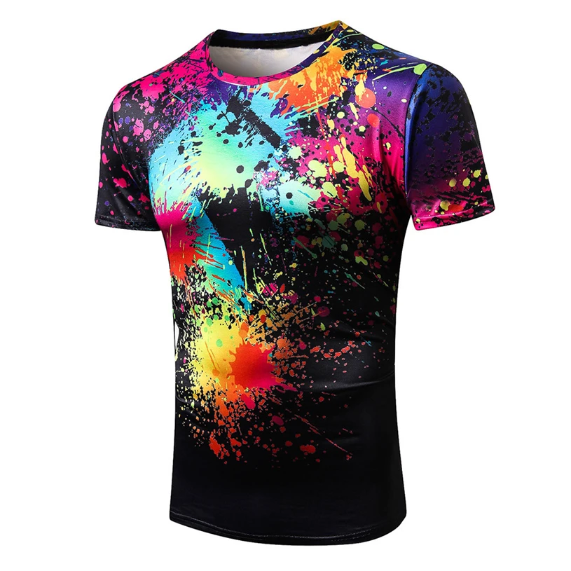 Модная мужская футболка с принтом брызг чернил активированная звуком белая 3D