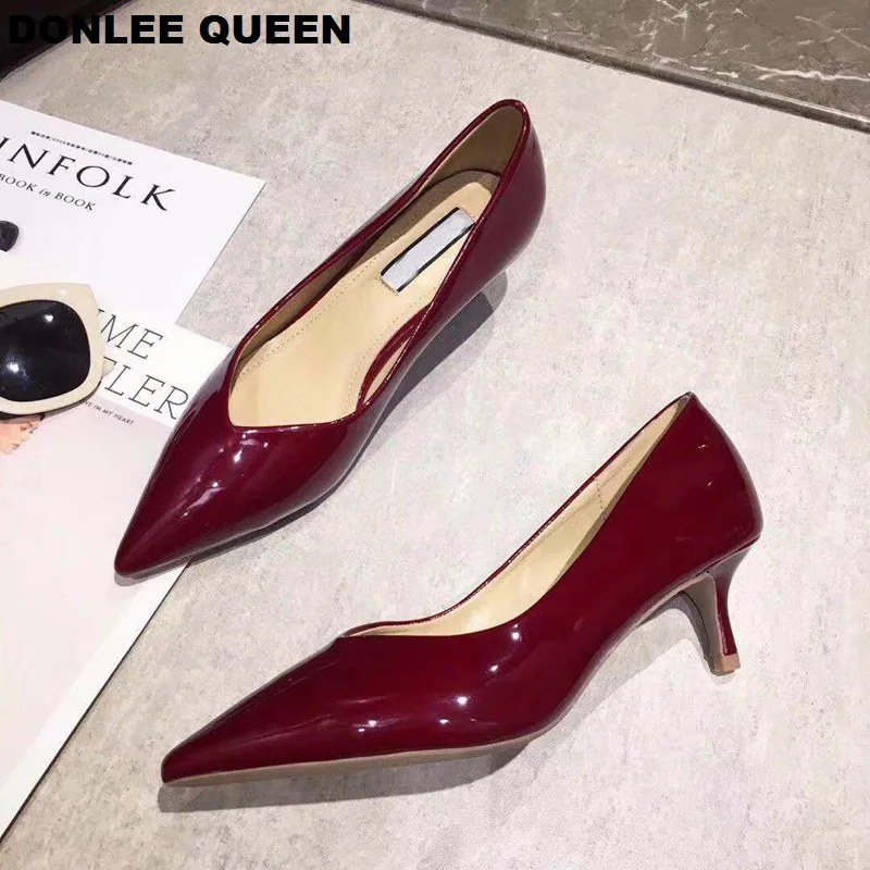 DONLE QUEEN/туфли на низком каблуке женские лакированные кожаные туфли лодочки модная