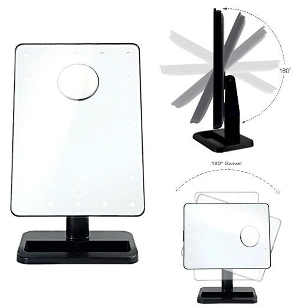 Зеркало для макияжа с 10 кратным увеличением и 20 светодисветодиодный вращающееся