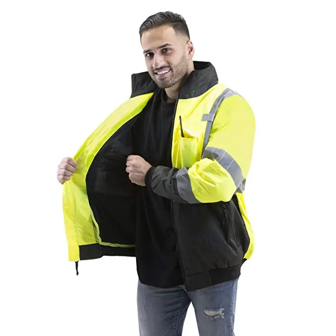 

High Visibility Waterproof Bomber Jacket With Rip Stop Safety Workwear Clothing Autumn /Winter Zipper Reflective Working Clothes