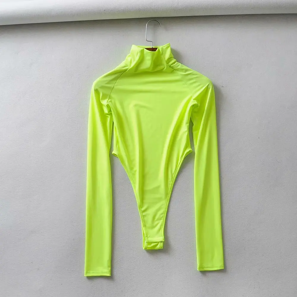 Neon green Летнее неоновое боди, женское оранжевое неоновое зеленое боди с длинным рукавом, сексуальное боди, уличная одежда, боди, костюмы для женщин, Цельный Наряд - Цвет: Neon green