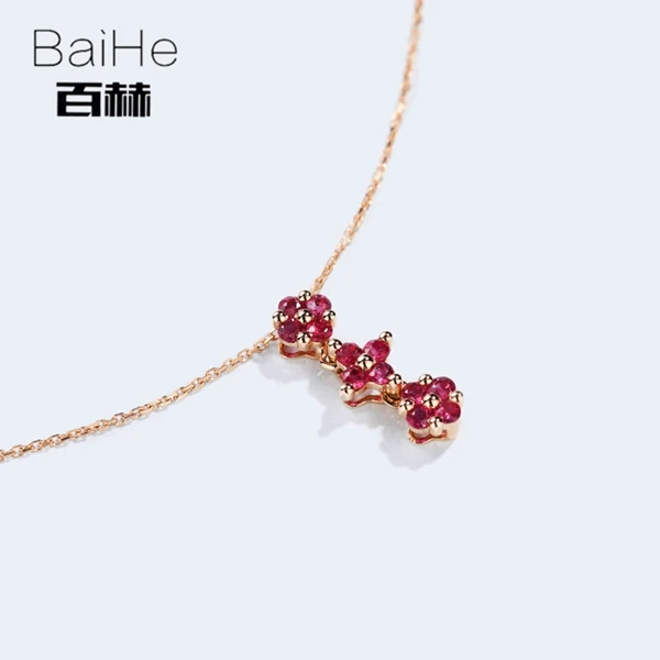 BAIHE Solid 18 K розовое золото 0.38ct Сертифицированный круглый вырез натуральный рубин женские модные ювелирные изделия Элегантный Подарок ожерелья