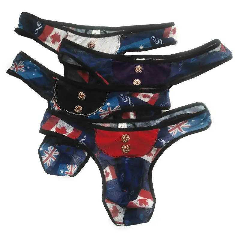 

Mens Contoured Pouch Thong T632 semi-C-thru soft Mesh printed Mens T-back