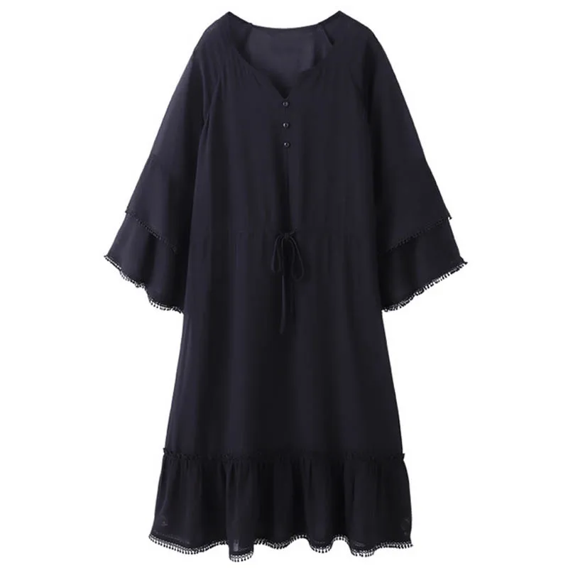 Весенне-летнее женское платье 5XL 6XL 7XL 8XL 9XL 10XL Плюс Размер Бюст 147 см свободное платье большого размера черный цвет - Цвет: Черный