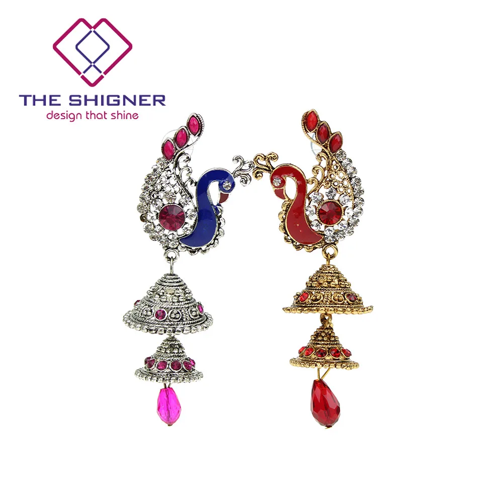 Женские индийские серьги в виде этнического павлина с жемчугом Jhumka Jhumki Meenakari