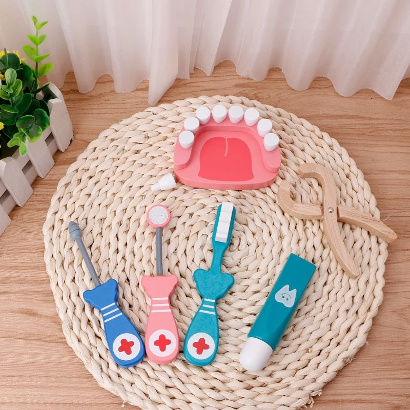 6 шт. детские игрушки Набор доктора играть деревянный стоматологический