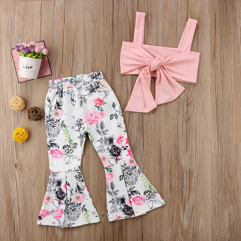 Милый комплект одежды из 2 предметов для маленьких девочек топ без рукавов на