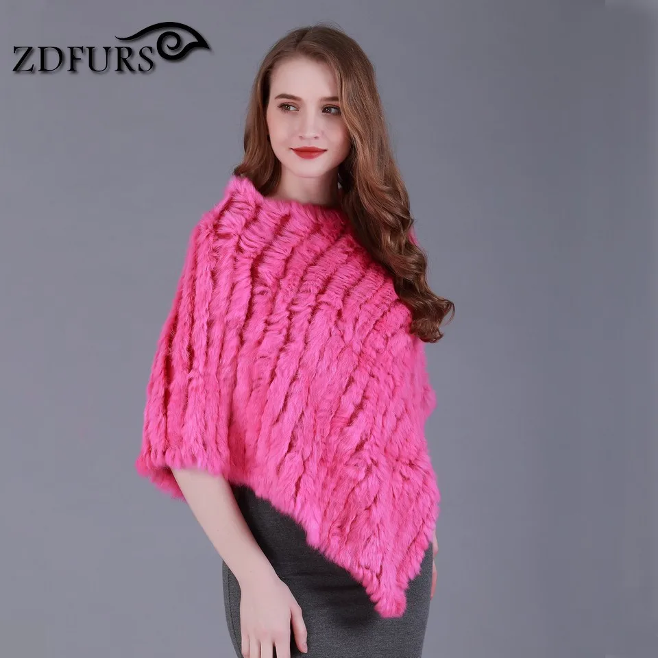 ZDFURS* Осень-зима, женское пончо из натурального кроличьего меха, треугольная меховая шаль, натуральный мех, пуловеры, вязаная накидка с кроличьим мехом