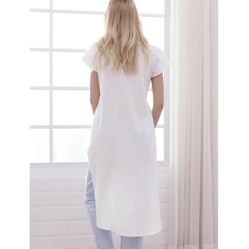 Классический Асимметрия Коротким Рукавом Футболки Женский Короткий Передний За