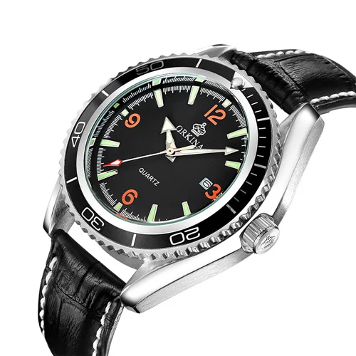 Черный MG. ORKINA модные повседневные мужские часы с поворотным ободком Reloj Hombre Japan Miyota Move Мужские t часы Мужские Аналоговые Кварцевые Мужские наручные часы - Цвет: Черный