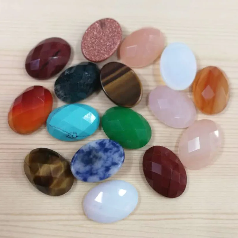 

Wholesale natural stone cut faceted beads mixed 13x18mm Oval CABOCHON for jewelry accessories making 12pcs/lot free shipping