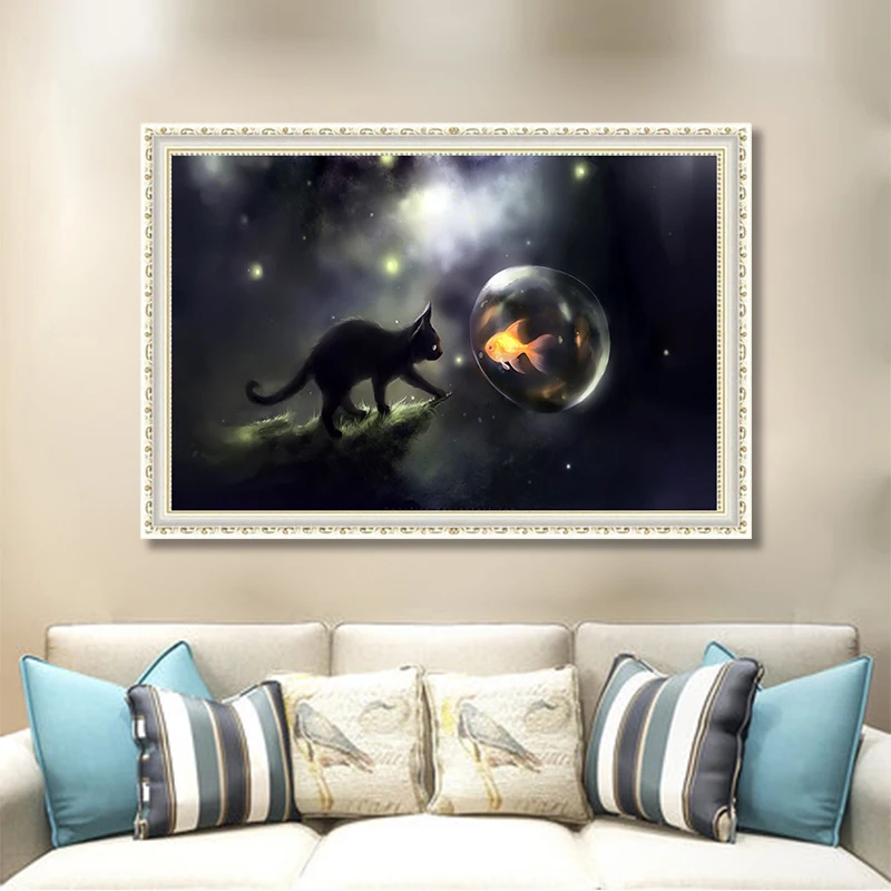 DONGLANG 5D DIY Алмазная картина крестиком Love The night cat для домашнего декора|Рисование и