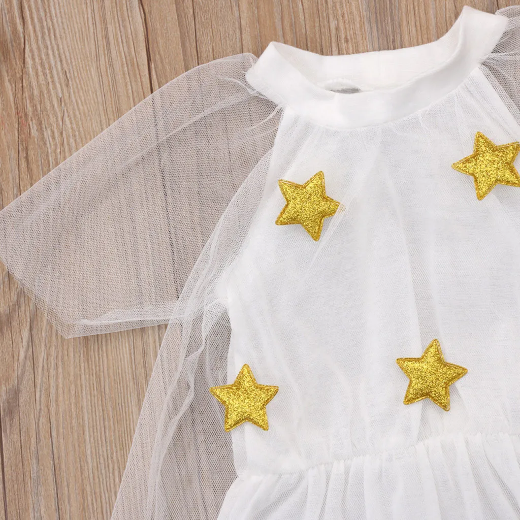 Toddler Kids Baby Girls Regular Short Sleeve Princess Sequined Stars Print Party Tulle Dress Clothes Birthday Dresses 2019 | Детская