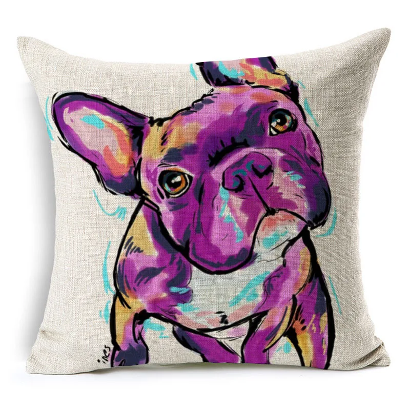 Французский бульдог кошка птица серия масляной живописи хлопковый диван