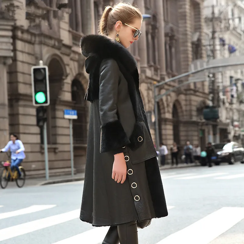 2018 Новая женская зимняя натуральная кожа пальто кожаная куртка-пуховик овечья