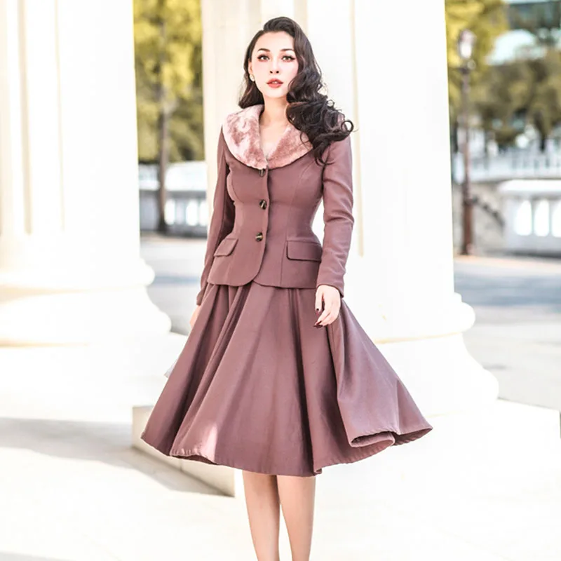 Le palais Винтаж 2018FW 50s классические джинсы с меховой подкладкой и оборки пальто
