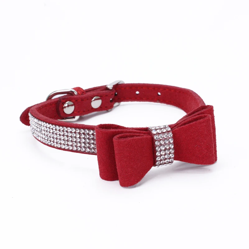 Бант Bling Стразы ошейник для собаки мягкий Seude кожаный щенок ожерелье аксессуары Принадлежности для животных для маленьких средних собак кошек