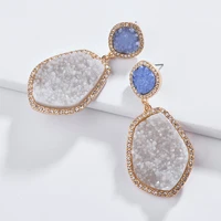 fashion jewelry geometric irregular shape resin druzy stone big metal statement earrings for women