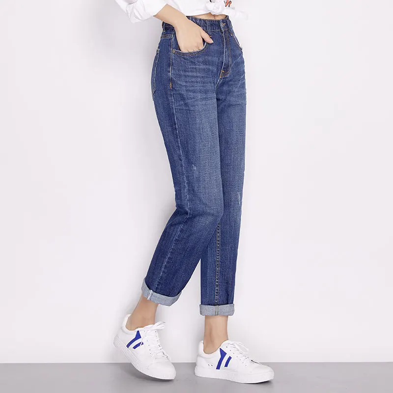 Женские Джинсы бойфренда LEIJIJEANS синие повседневные классические прямые джинсы с