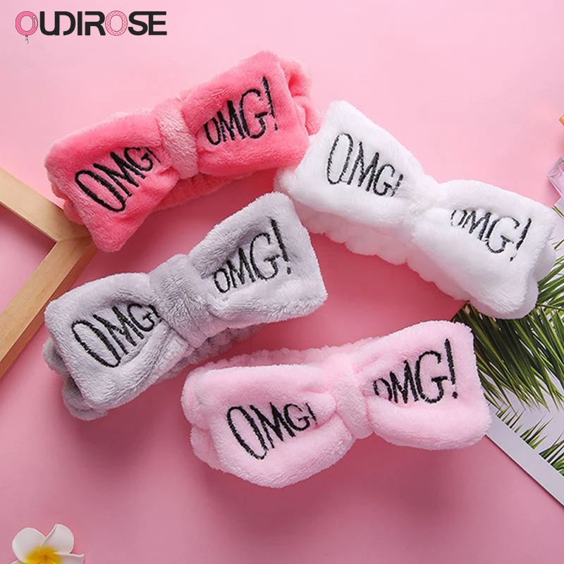 OUDIROSE Новая женская повязка для волос с бантиком модная буквами OMG Коралловая