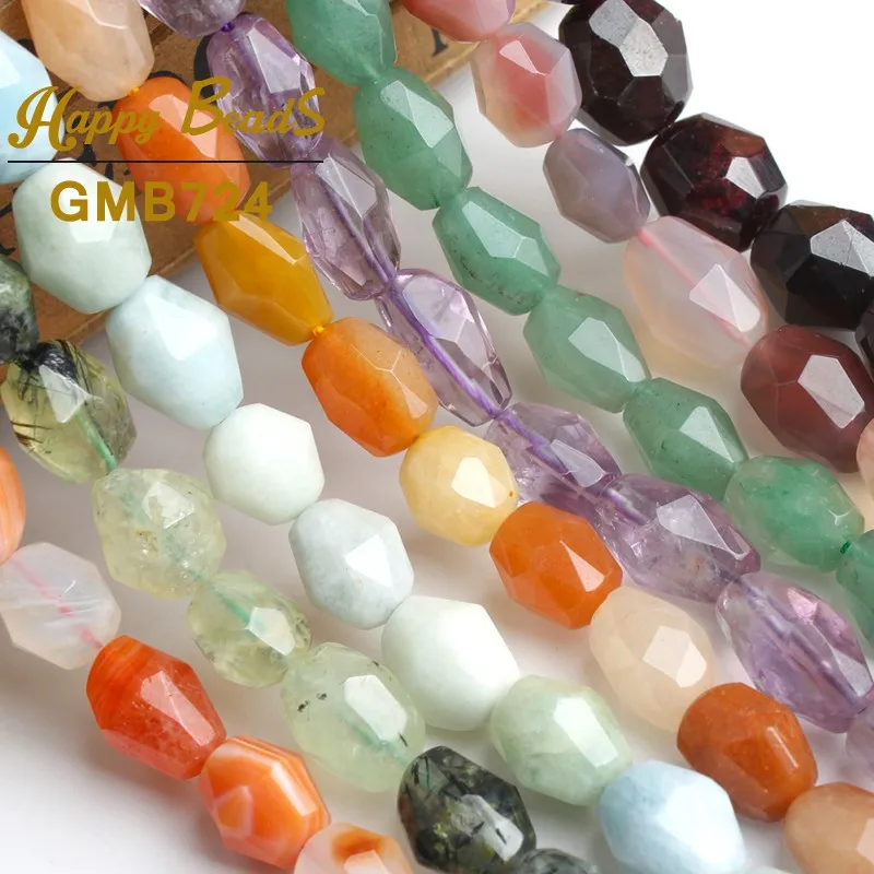 8x12mm Natural Stone Faceted Genuine Agates Jades Aquamarines Beads Loose Spacer For Jewelry Making DIY Bracelet Necklace | Украшения и