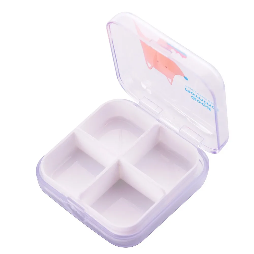 4 слота прозрачный милый мультфильм мини коробка для хранения лекарств таблетки