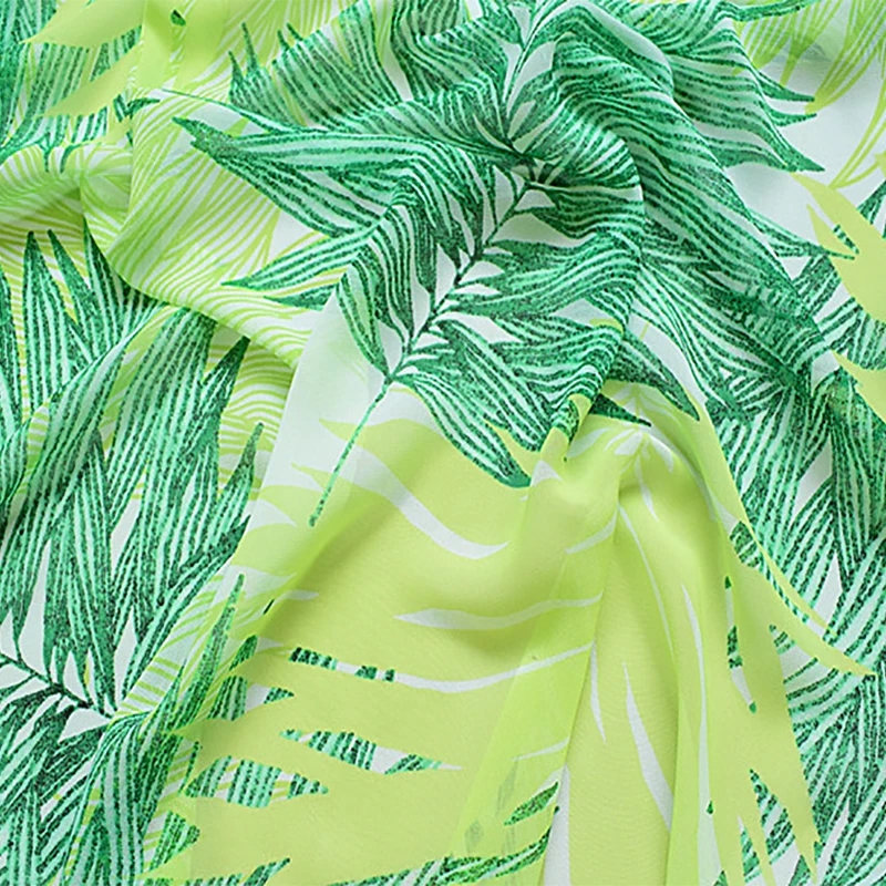 2018 Высококачественная мягкая шифоновая ткань с принтом синих листьев тонкая