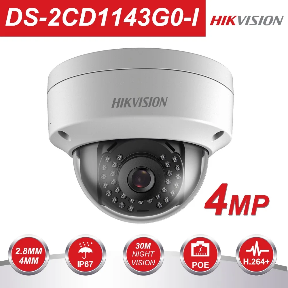Hikvision 4MP PoE ip-камера H.265 DS-2CD1143G0-I HD CMOS Сетевые купольные камеры для видеонаблюдения 30 м ИК прозрачная ночная версия P2P удаленный доступ
