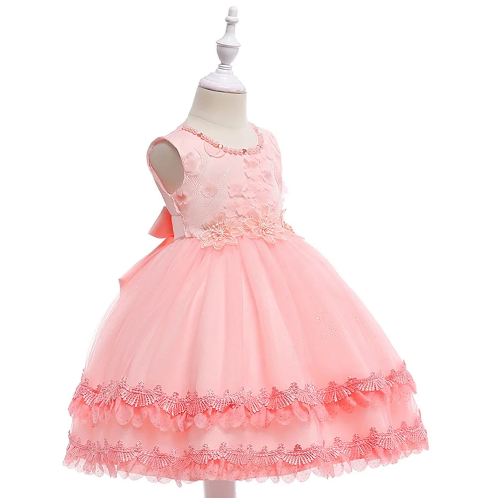 Baby girls sleveless dress floral princess party Girl Tutu Dress Fur Bowknot Formal Clothing Dresses | Детская одежда и обувь
