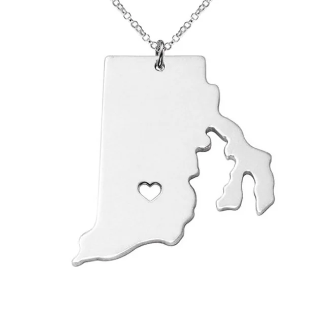 

New Rhode Island Map Necklace Gold Silver Color Stainless Steel Rhode Island Map Pendant Necklace Map Memorial Jewellery