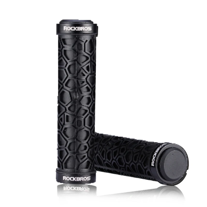 Black Bike Grip ROCKBROS ручки велосипеда велосипедный руль резиновая заглушка на Ultraight MTB ручки против-занос, удар-поглощая велосипедный руль велосипеда Запчасти - Цвет: Black Bike Grip
