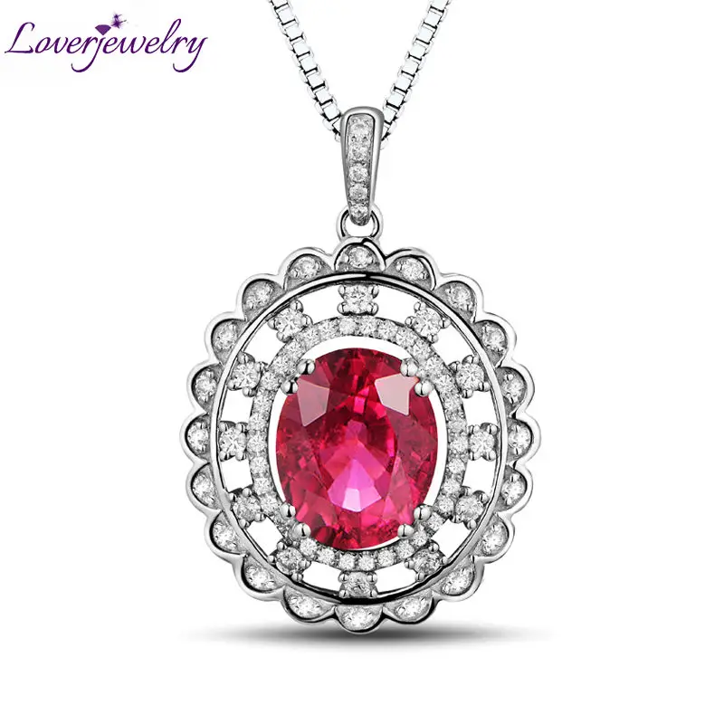 LOVERJEWELRY подвеска с рубином из настоящего белого золота 14 карат Овальный Рубин