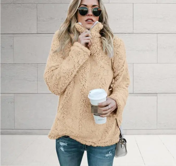 

2018 Autumn Winter Women Sweatershirt Warm Plush Turtleneck Pullovers Female Casual Fleece Solid Jumper Streetwear