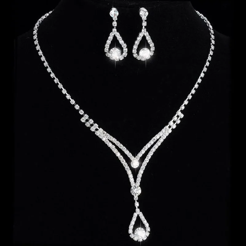 07J01 BLIJERY элегантные свадебные комплекты ювелирных изделий для невесты Bling, со стразами и кристаллами ожерелье+ серьги набор для женщин свадебные комплекты ювелирных изделий - Metal color: 07J01