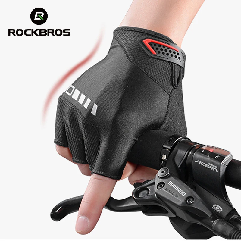 RockBros Cycling Bike Bicycle Short Gloves Silicone Gel Thickened Pad SBR Shockproof Breathable Half Finger Glove Equipment | Спорт и