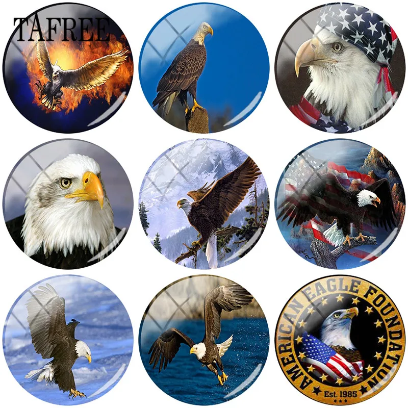 

TAFREE Hot Sale 1pcs 25mm Glass Flying Eagle Pattern Flatback Camo DIY Cabochon Dome Jewelry Charms For Keychain Necklace