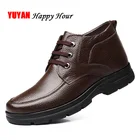 Мужские ботинки из натуральной кожи, зимние теплые ботинки до лодыжки, с хлопком, черные, A438