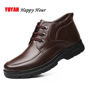 Мужские ботинки из натуральной кожи, зимние теплые ботинки до лодыжки, с хлопком, черные, A438