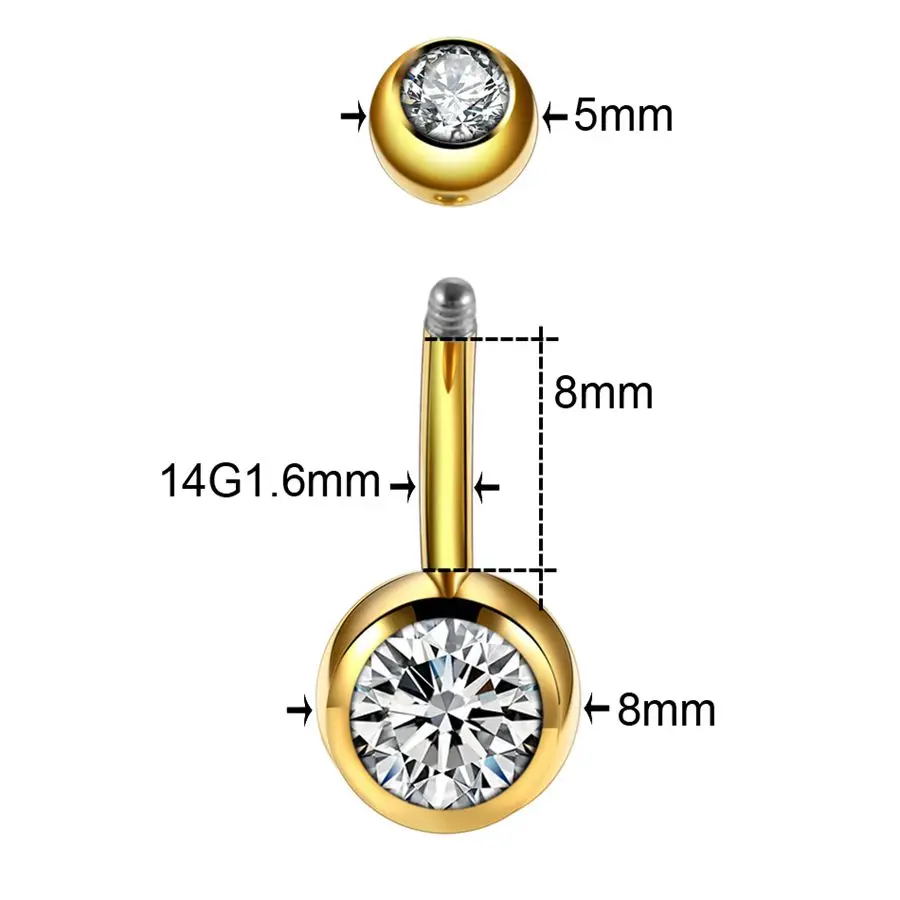 Gold 1.6x8x5x8mm 1 шт. титановые Пирсинг 14 г пупка пирсинг кристалл драгоценный камень пирсинг ombligo спираль Висячие серьги ювелирные изделия для пирсинга тела - Окраска металла: Gold 1.6x8x5x8mm