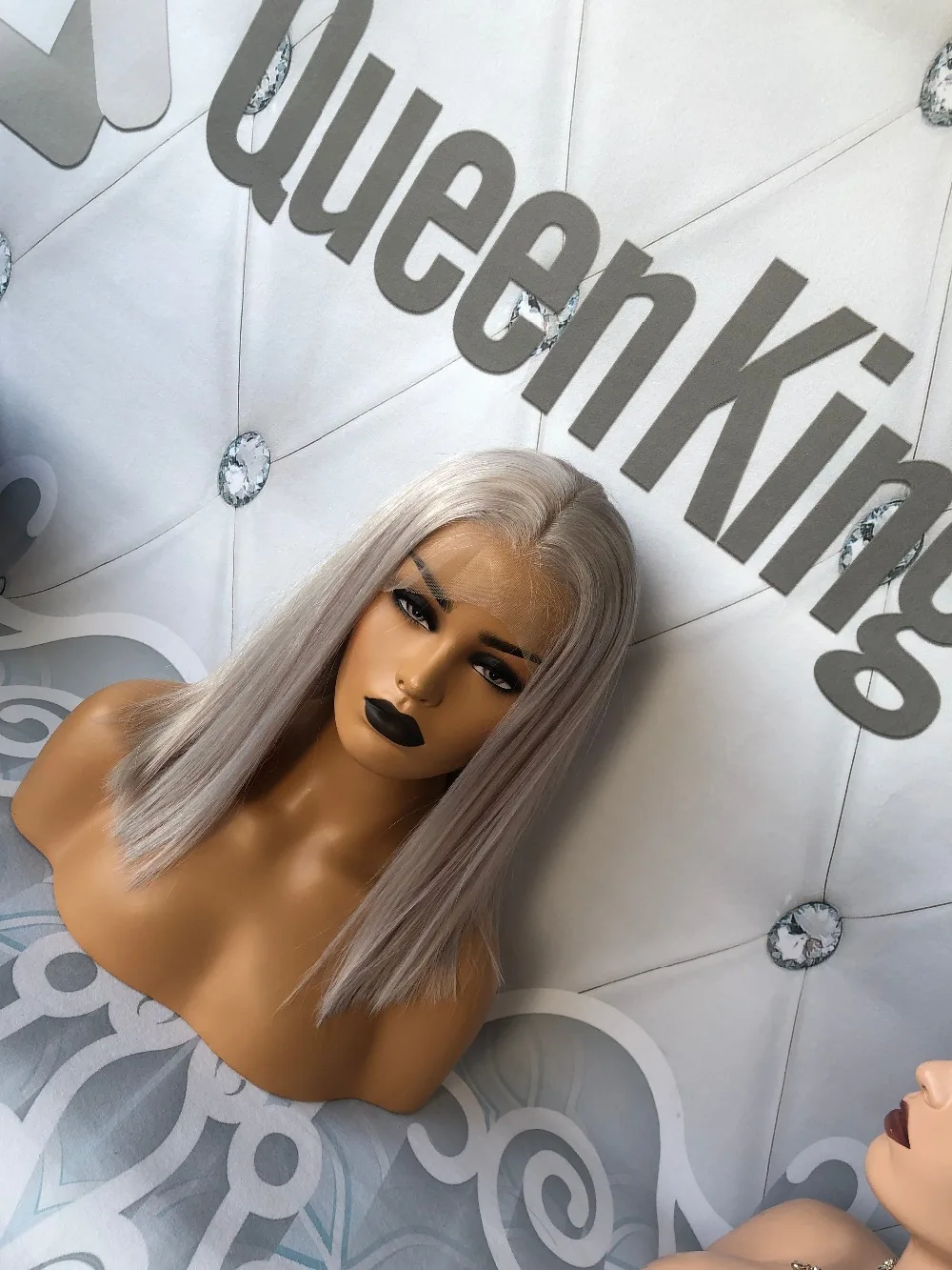 Queenking волосы серый пепельный блонд цвет парик из натуральных волос короткие человеческие волосы Боб кружева передние человеческие волосы парик натуральный волос 180% Плотность
