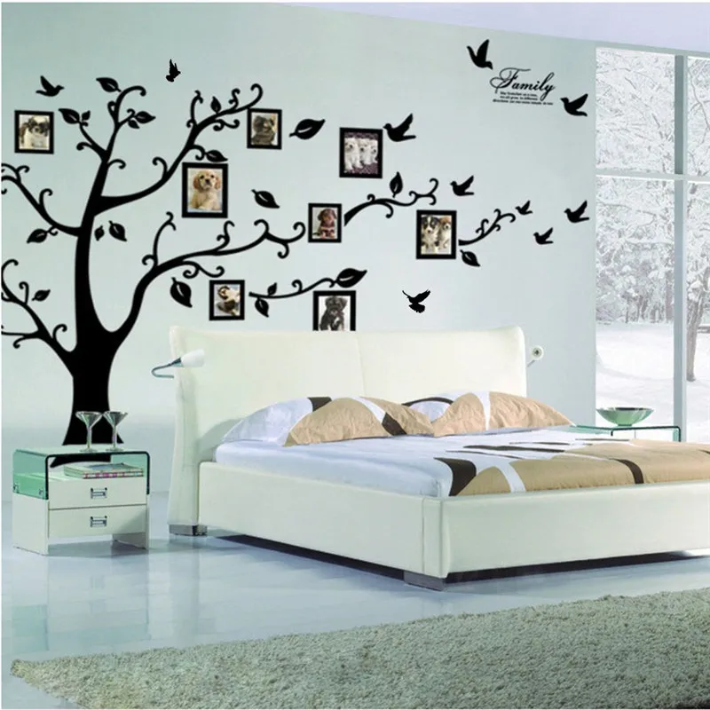 Купи 200*250cm Black 3D DIY Photo Tree PVC Wall Stickers Arts Home Decoration Living Room Decals Posters Bedroom Decor Wall Decor за 529 рублей в магазине AliExpress