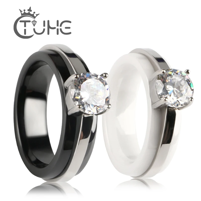 2.0ct AAA циркон обручальные кольца для женщин серебряный цвет 316 нержавеющая сталь керамические кольца женские anel Австрийские кристаллы ювелирные изделия