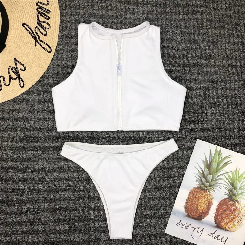 Персиковый сексуальный белый бикини новинка 2019 ребристый спортивный купальник