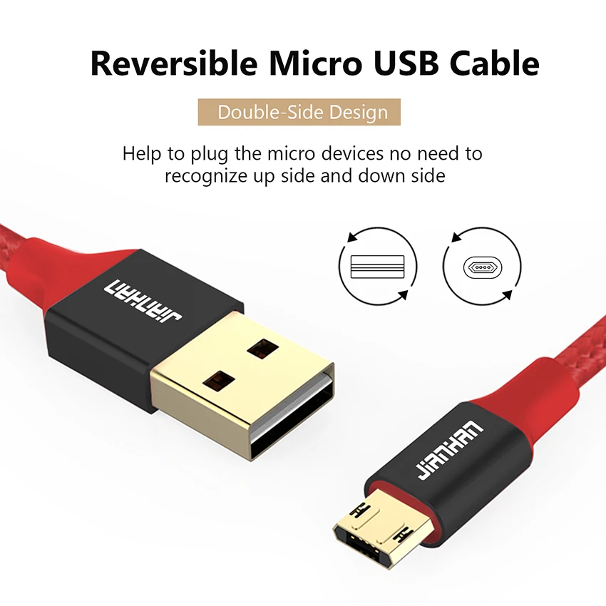 Реверсивный кабель микро USB JianHan быстрое зарядное устройство 5V2A шнур для передачи