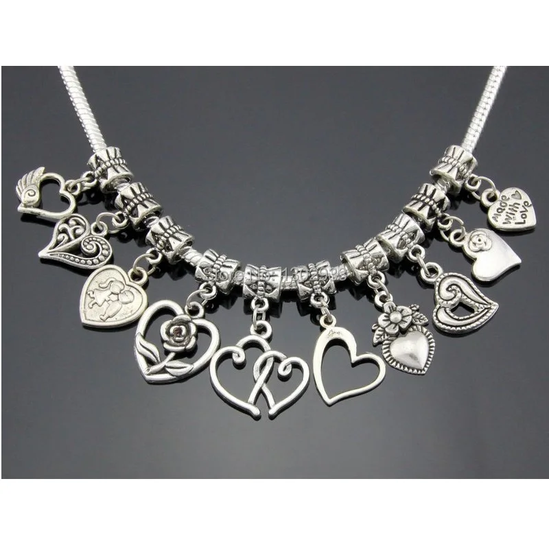 50 шт./лот смешанные винтажные Подвески серебристого цвета фурнитура для