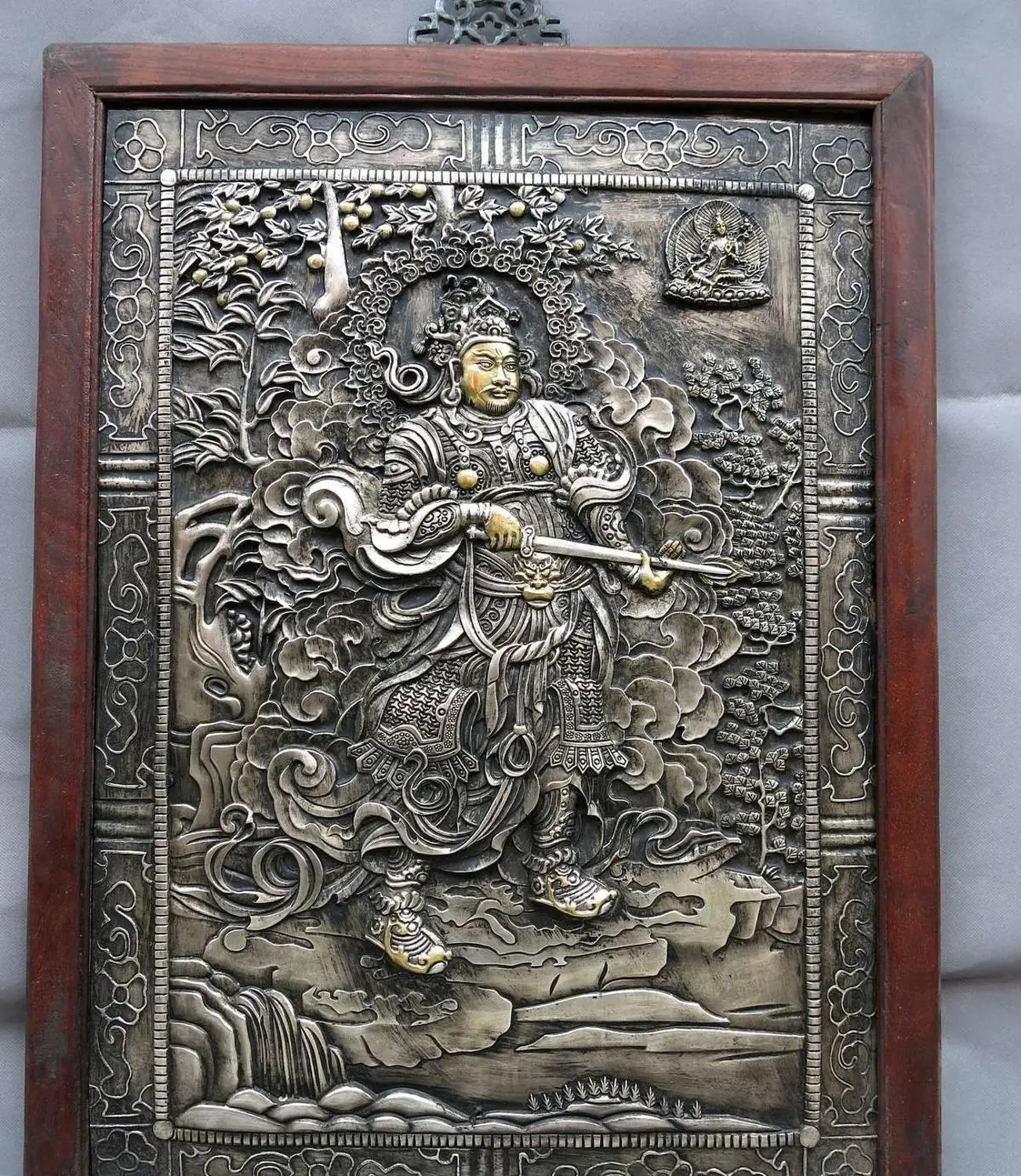 Бесплатная доставка 30 &quotТибет ручная работа дерево серебро позолота медь баньян