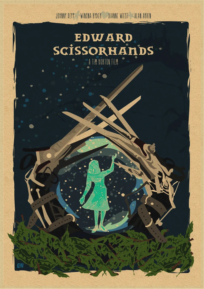 Классическая пленка Эдварда сissorhands плакат крафт-бумага ВИНТАЖНЫЙ ПЛАКАТ бар украшение дома стикер стены - Цвет: Темно-серый