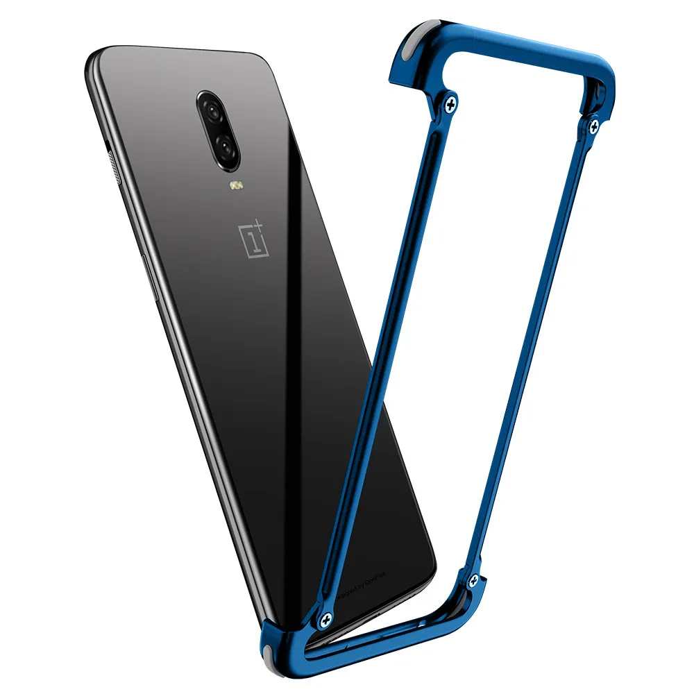 Blue OATSBASF металлический чехол для подушки безопасности для One plus 6T 7 Чехол персональная подушка безопасности металлический бампер чехол для On plus 7 pro - Цвет: Blue